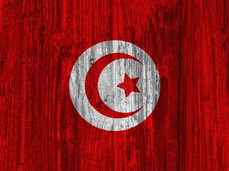 Téléchargez les photos : Drapeau Tunisie sur fond bois grunge - en image libre de droit