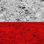 Poland flag on scratched rough stone texture