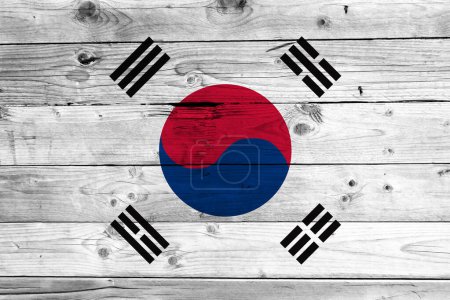 Téléchargez les photos : Drapeau Corée du Sud sur fond bois grunge - en image libre de droit