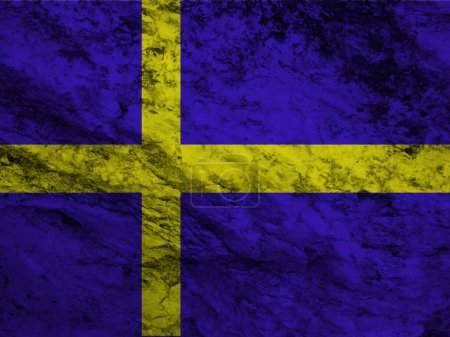 Foto de Bandera de Suecia en textura de piedra rugosa rayada - Imagen libre de derechos