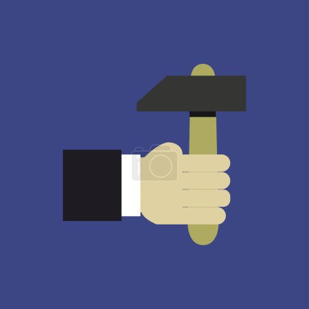 Illustration for Hand holding hammer icon on dark blue background - Royalty Free Image