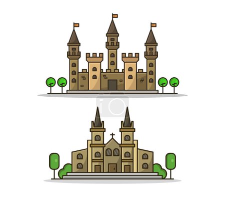 Téléchargez les illustrations : Castle icons in cartoon style isolated on white background - en licence libre de droit