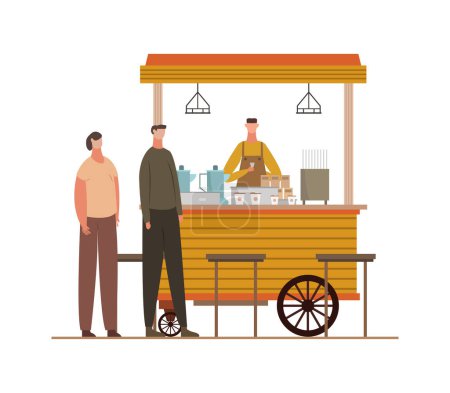 Téléchargez les illustrations : Vendeur masculin vendant de la nourriture en magasin. - en licence libre de droit