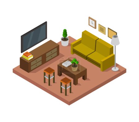 Illustration for Interior living - room, isometric view. 3 d rendering. - Royalty Free Image