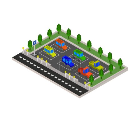 Illustration for Isometric city of parking with cars - Royalty Free Image