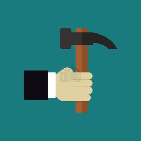 Illustration for Hand holding hammer icon on green background - Royalty Free Image