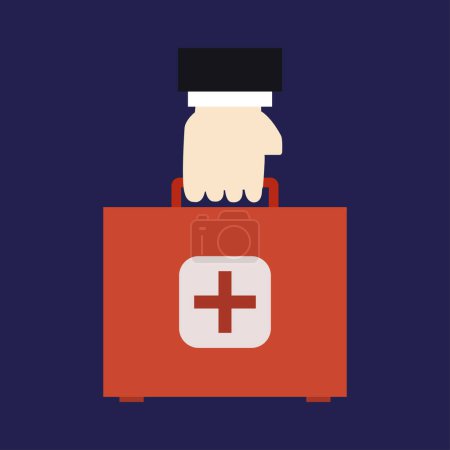 Téléchargez les illustrations : Main masculine tenant icône valise médicale - en licence libre de droit