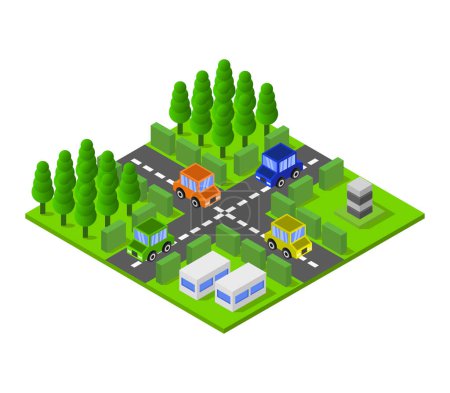 Ilustración de Una calle con coches y árboles - Imagen libre de derechos