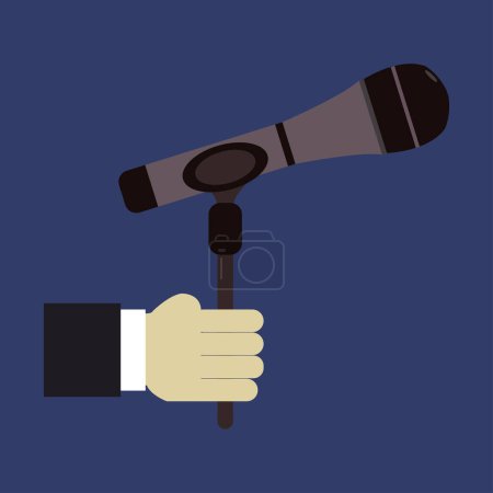 Téléchargez les illustrations : Main tenant icône microphone sur fond de couleur - en licence libre de droit