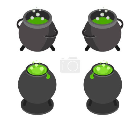 Illustration for Witches black cauldron with boiling magic potion icon - Royalty Free Image