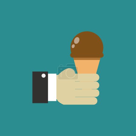 Téléchargez les illustrations : Main tenant délicieuse icône de crème glacée - en licence libre de droit
