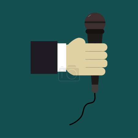 Téléchargez les illustrations : Main tenant icône microphone sur fond de couleur - en licence libre de droit