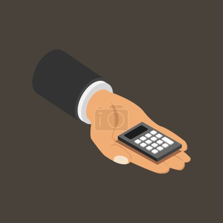 Illustration for Hand with calculator icon on dark background - Royalty Free Image