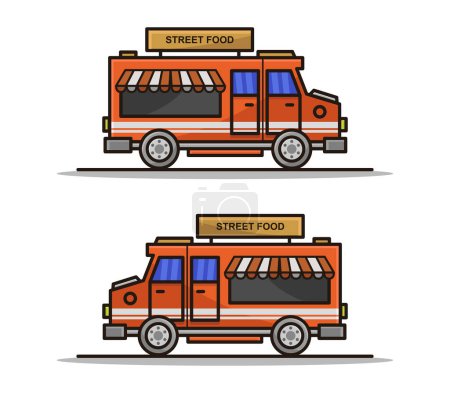 Téléchargez les illustrations : Camion de nourriture de rue, ensemble vectoriel - en licence libre de droit