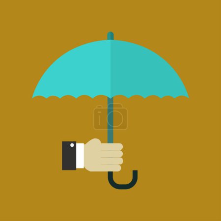 Illustration for Close-up view of male hand and umbrella on color background - Royalty Free Image