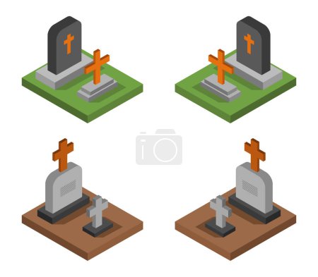 Téléchargez les illustrations : Icônes de cimetière sur fond blanc - en licence libre de droit