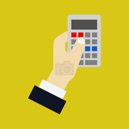 Ilustración de Mano con icono de la calculadora sobre fondo amarillo - Imagen libre de derechos