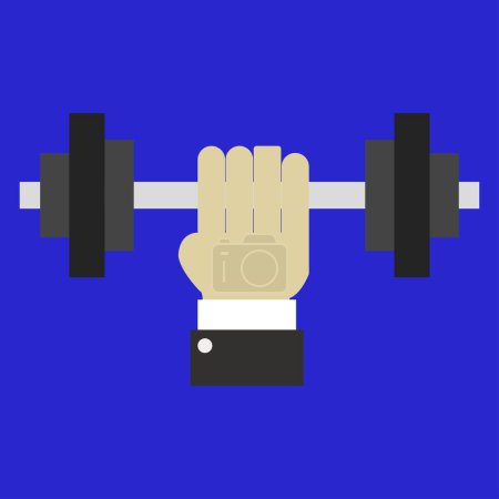 Illustration for Close-up view of male hand and dumbbell on color background - Royalty Free Image