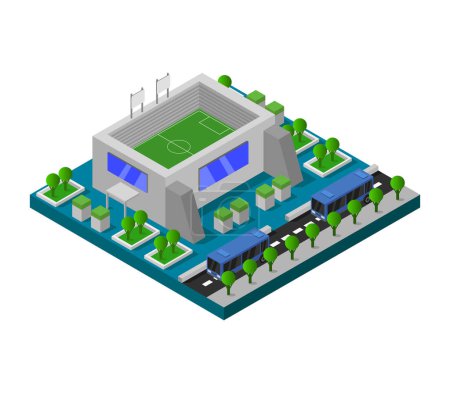 Téléchargez les illustrations : Stade isométrique de football avec un terrain de football - en licence libre de droit