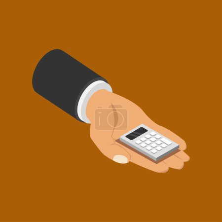 Illustration for Hand with calculator icon on brown background - Royalty Free Image