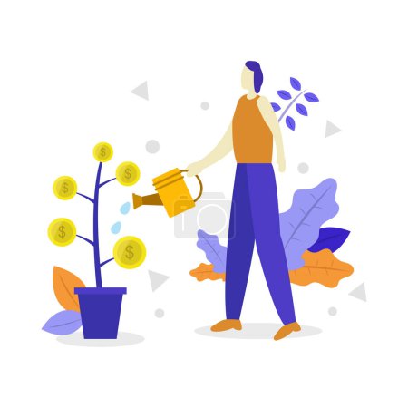 Illustration for Vector illustration of a man watering a plant - Royalty Free Image