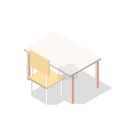 Téléchargez les illustrations : Table de style isométrique et chaise de table isolée sur fond blanc - en licence libre de droit
