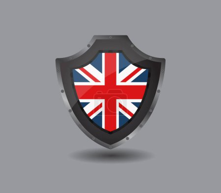Téléchargez les illustrations : Bouclier avec une icône drapeau britannique - en licence libre de droit