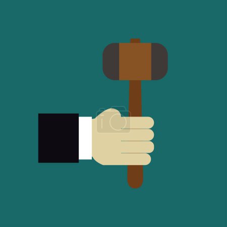 Illustration for Hand holding hammer icon on green background - Royalty Free Image