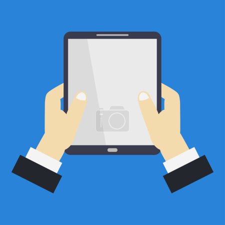 Illustration for Close-up view of male hands holding digital tablet with blank screen - Royalty Free Image