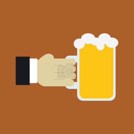Illustration for Close-up view of male hand and glass of beer on brown background - Royalty Free Image