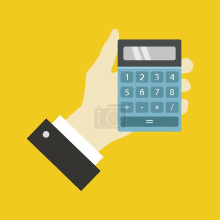 Illustration for Hand with calculator icon on yellow background - Royalty Free Image
