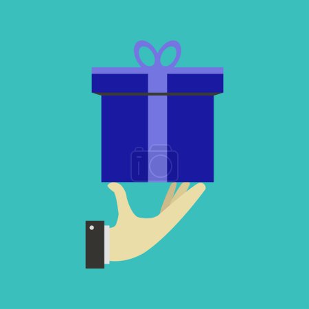 Illustration for Hand holding gift box on green background - Royalty Free Image