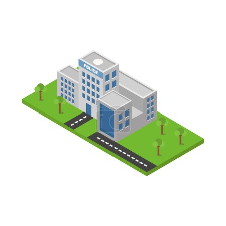 Illustration for A building with a street and trees in front of it - Royalty Free Image