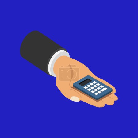 Ilustración de Mano con icono de la calculadora sobre fondo azul - Imagen libre de derechos