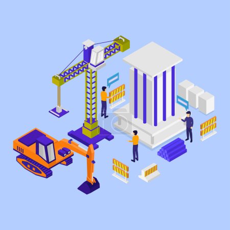 Illustration for A construction site with a crane and a construction worker - Royalty Free Image