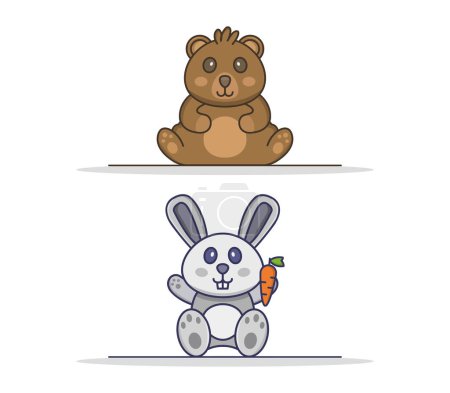 Illustration for A teddy bear and a rabbit sitting next to each other - Royalty Free Image