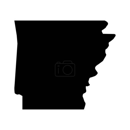 Téléchargez les illustrations : Carte de l'Arkansas noir isolée sur fond blanc, État de l'Arkansas, États-Unis. - en licence libre de droit