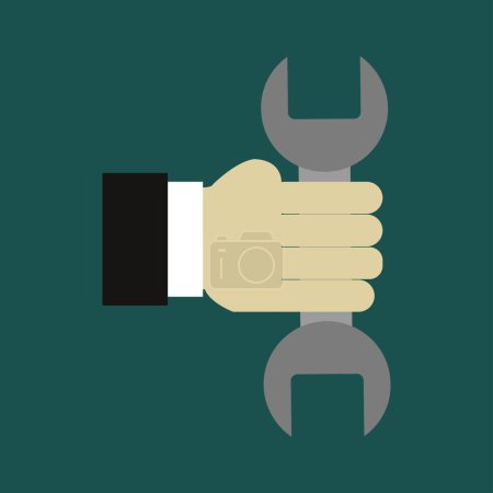 Illustration for Hand holding wrench icon on green background - Royalty Free Image