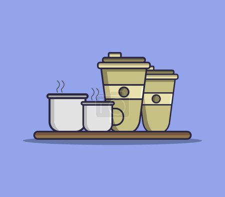 Téléchargez les illustrations : Tasses à café et tasses à thé. illustration vectorielle isolée sur fond violet. - en licence libre de droit