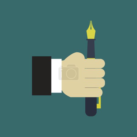 Illustration for Hand holding pen icon on color background - Royalty Free Image