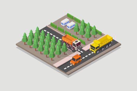 Téléchargez les illustrations : Camion et une voiture sur une route - en licence libre de droit