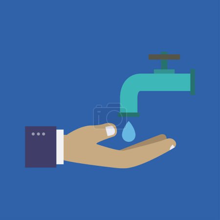 Ilustración de Mano con grifo y agua, ahorrar concepto de agua - Imagen libre de derechos