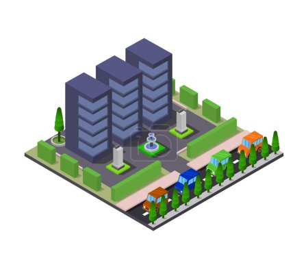 Illustration for Modern city buildings isometric vector illustration. - Royalty Free Image