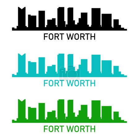 Téléchargez les illustrations : Fort Worth skyline de la ville urbaine sur fond blanc - en licence libre de droit