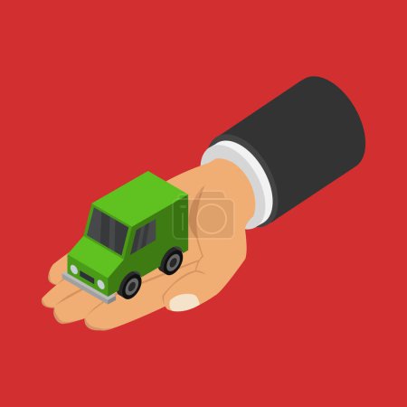 Illustration for Hand holding car icon isolated on colored background - Royalty Free Image