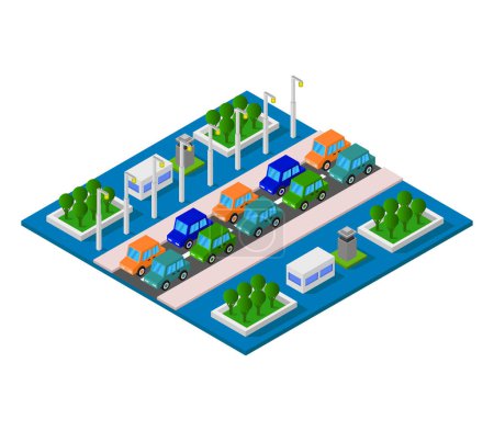 Illustration for Isometric illustration of roads, cars, streets. vector illustration. - Royalty Free Image