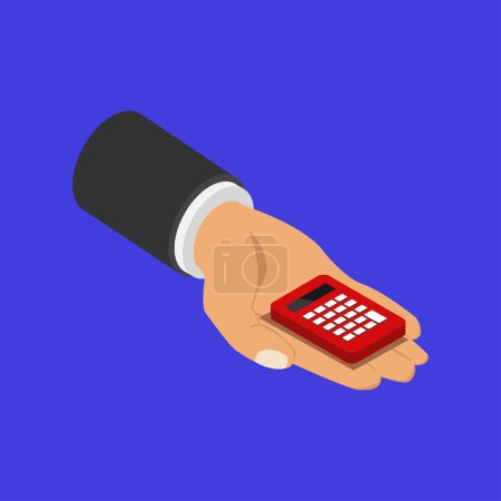 Illustration for Hand with calculator icon on blue background - Royalty Free Image