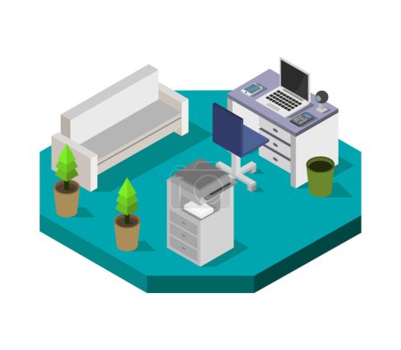 Illustration for Vector illustration of isometric style office room - Royalty Free Image