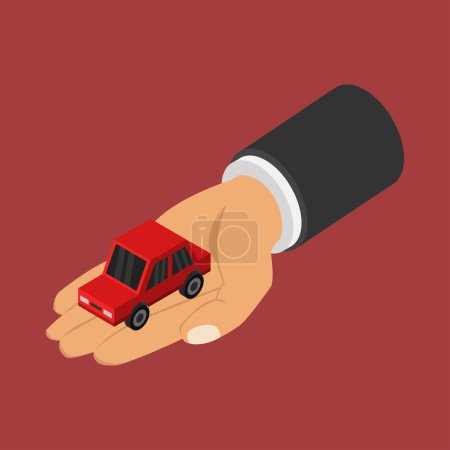 Photo for Hand holding car icon isolated on colored background - Royalty Free Image