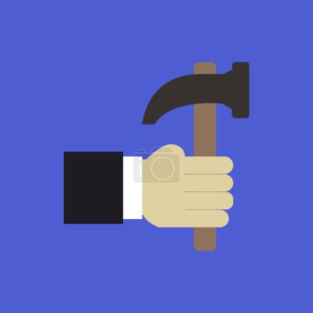 Illustration for Hand holding hammer icon on blue background - Royalty Free Image